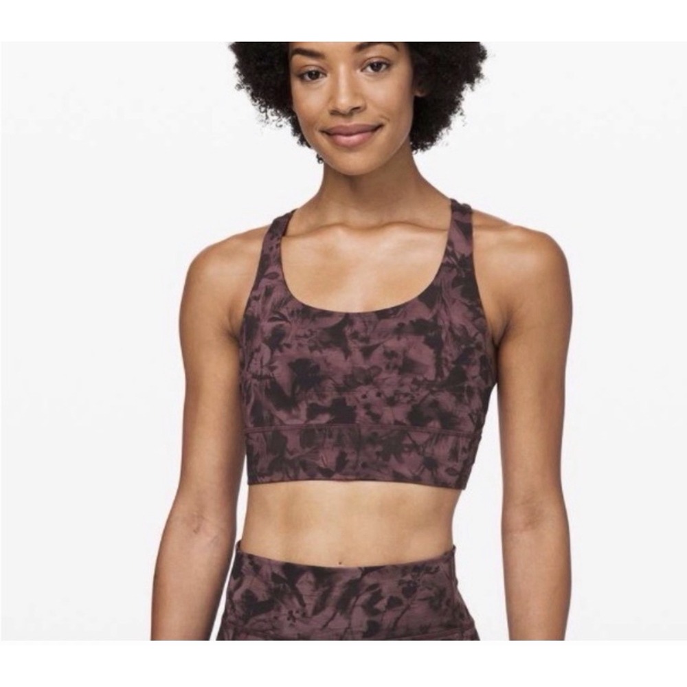 Lululemon Energy Bra Long Line Antique Bark Floral Size‎ 2 EUC
